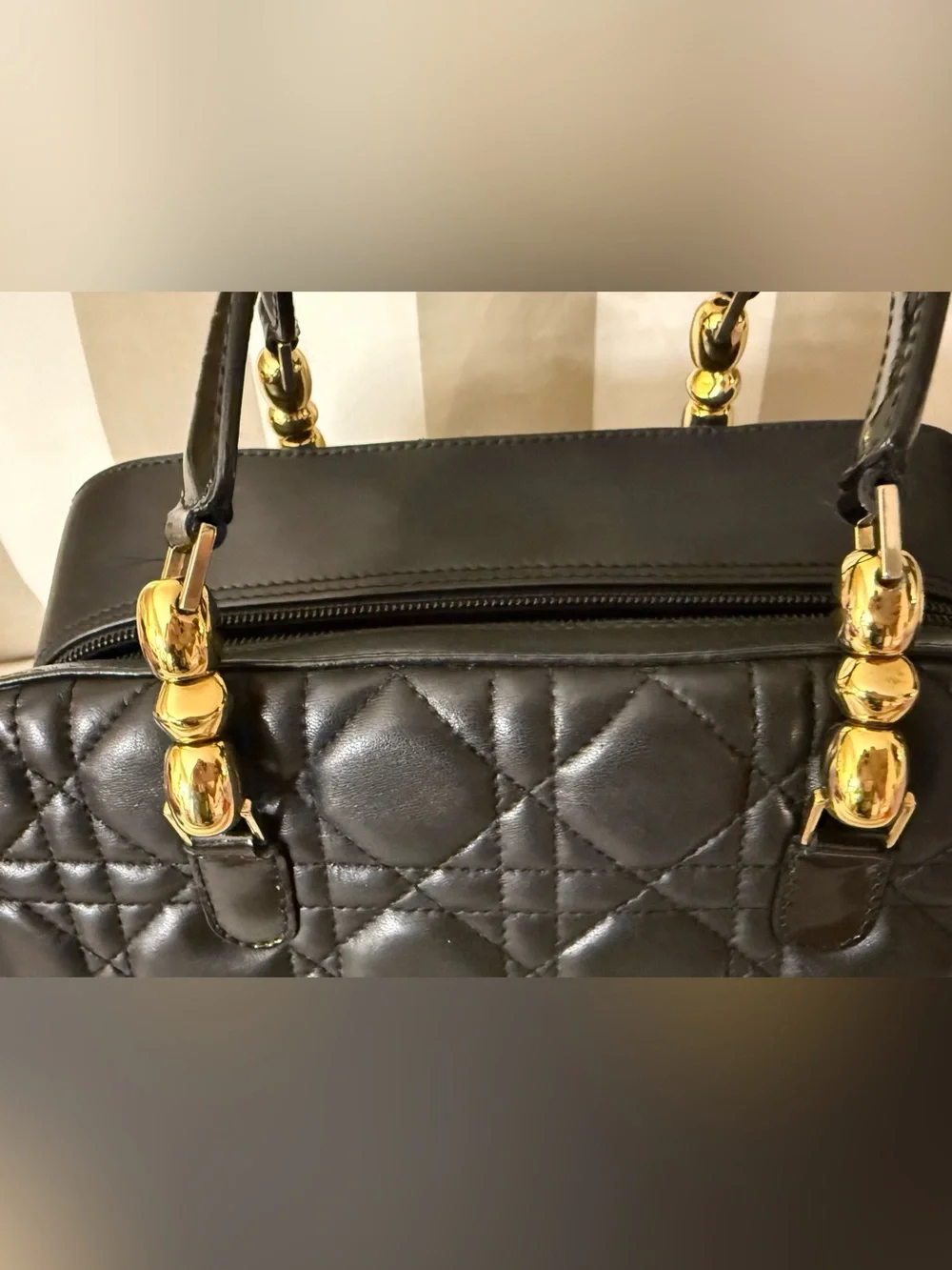 Christian Dior Black Quilted Satchel with Gold Hardware